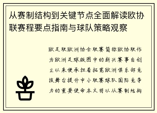 从赛制结构到关键节点全面解读欧协联赛程要点指南与球队策略观察