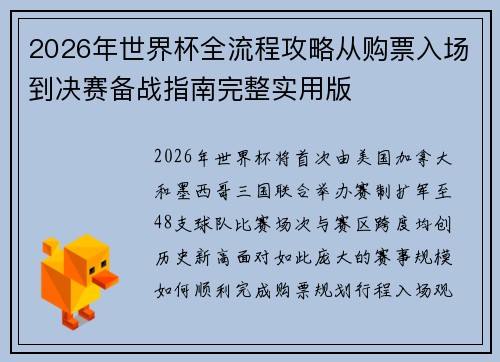 2026年世界杯全流程攻略从购票入场到决赛备战指南完整实用版 2026年世界杯全流程攻略从购票入场到决赛备战指南完整实用版